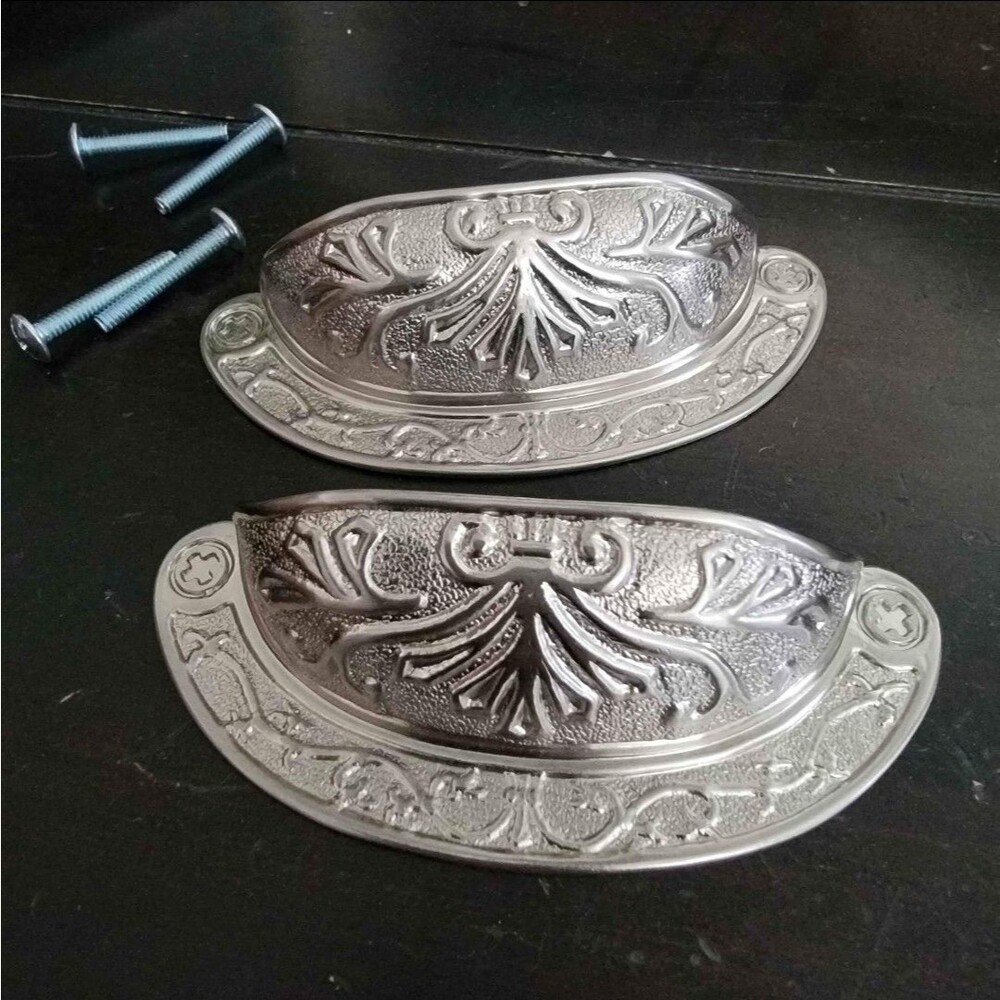 2-1/2" Baroque Style Cup Pull Brushed Nickel. Set Of 2